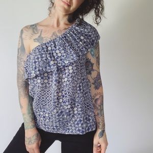 VELVET GRAHAM & SPENCER One Shoulder Indigo top